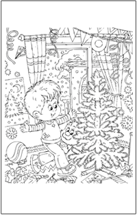 COLOURING : Christmas boy and cat with tree | Baby Hints & Tips