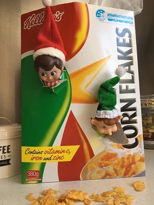 elves enjoying breakfast - best Elf On The Shelf Ideas