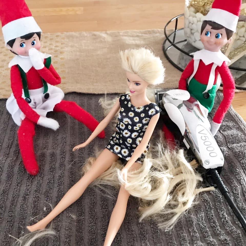 Naughty Elf on the Shelf cuts Barbie's hair