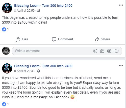 Loom scam on Facebook